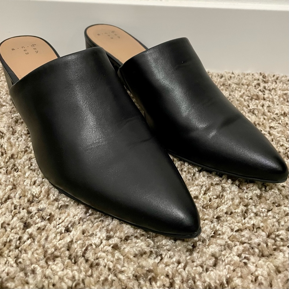 Black Heeled Mules